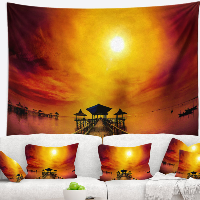 Tonnelle en bois exotique Sea Bridge sous un soleil jaune, H 32 po x l 39 po