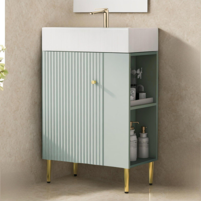21.6"Bathroom vanity, Combo Cabinet, Bathroom Storage Cabinet, Single Ceramic Sink, Right side storage , Green