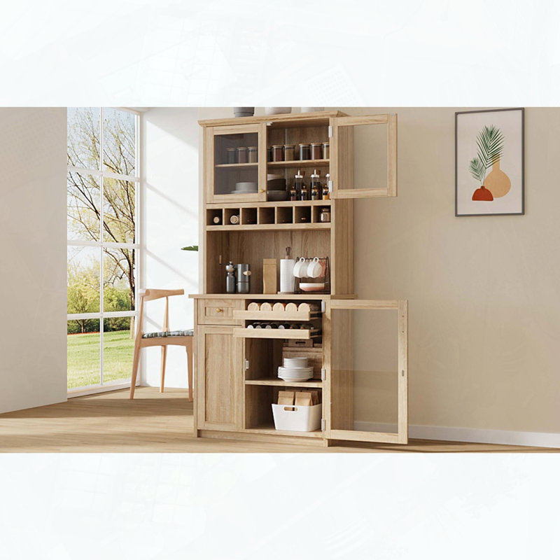 Farmhouse Freestanding Buffet Hutch Kitchen Storage Cabinet, Natural