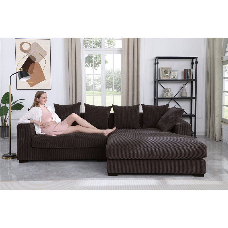 Oakham Corduroy Upholstered Sectional, Dark Chocolate Corduroy