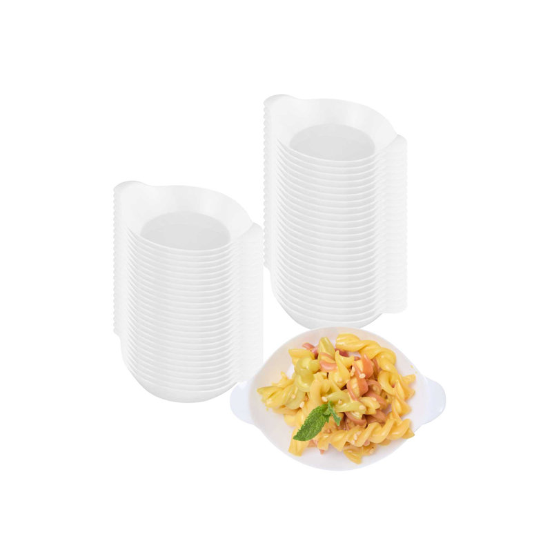 Restaurantware-3.8 x 2.5 Inch Mini Handled Plates, 100 Durable Appetizer Plates - With Handles, Disposable, White Plastic Handled Plates, Suitable For Cold Foods