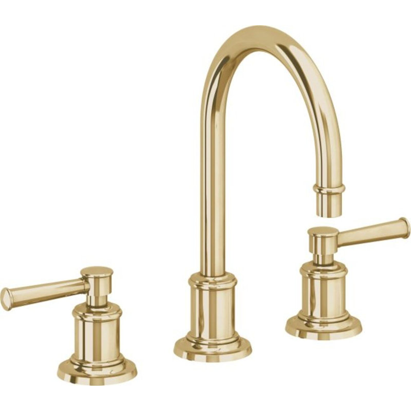 Miramar Widespread Lavatory Faucet with ZeroDrain, Polished Brass, Lever Handle