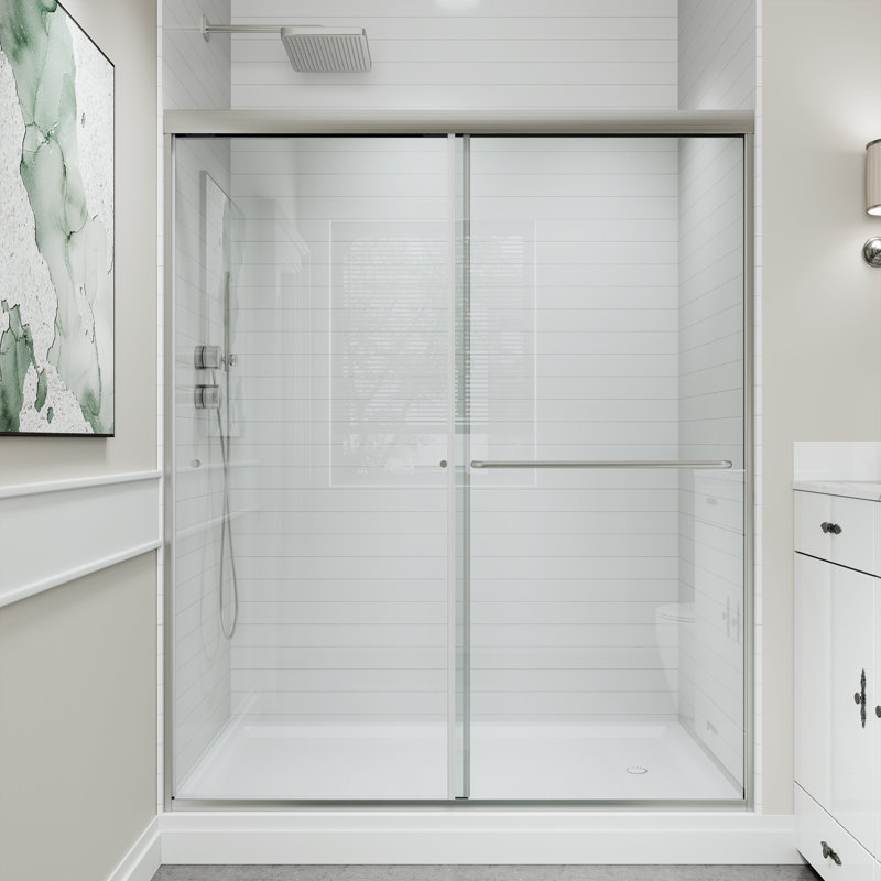 44-48" W x 70" H Framed Double Sliding Shower Door with with 1/4"(6mm) Explosion-Proof Clear Tempered Glass, Brushed Nickel