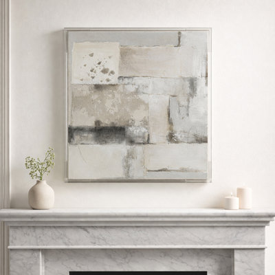 Modern Square Canvas Wall Art Print for Home Decor - Decorative Wood Framed Artwork Painting for Living Room or Bedroom Wall Display - 40", Ivory