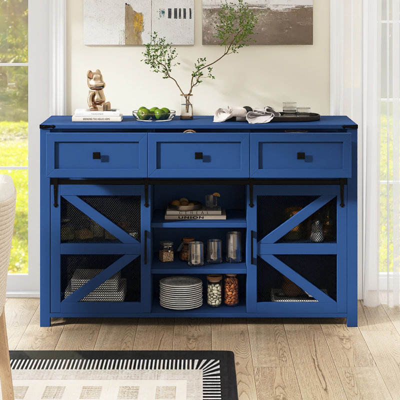 Alston 55'' Sideboard Buffet Cabinet With 3 Drawers, Navy Blue