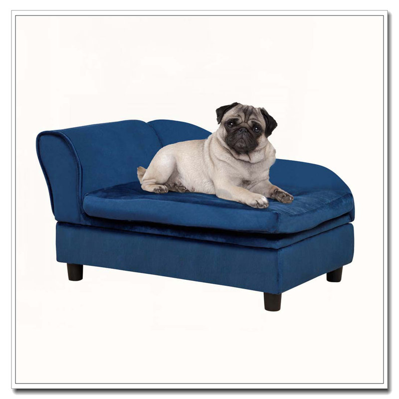 Lit pour chien pour petits chiens avec rangement caché, petit canapé pour chien avec mousse souple de 3 po, Bleu