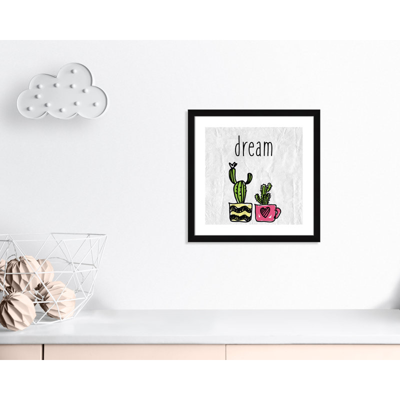 «Cacti A», art encadré, H 22,5 po x l 22,5 po x P 0,6 po, Encadré plat noir