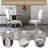 Modern Marble Dining Set, 70" Faux Marble Rectangle Table with X-Shaped Stainless Steel Base and Oval High-Back Chairs (Set of 7)-658941524-658941525