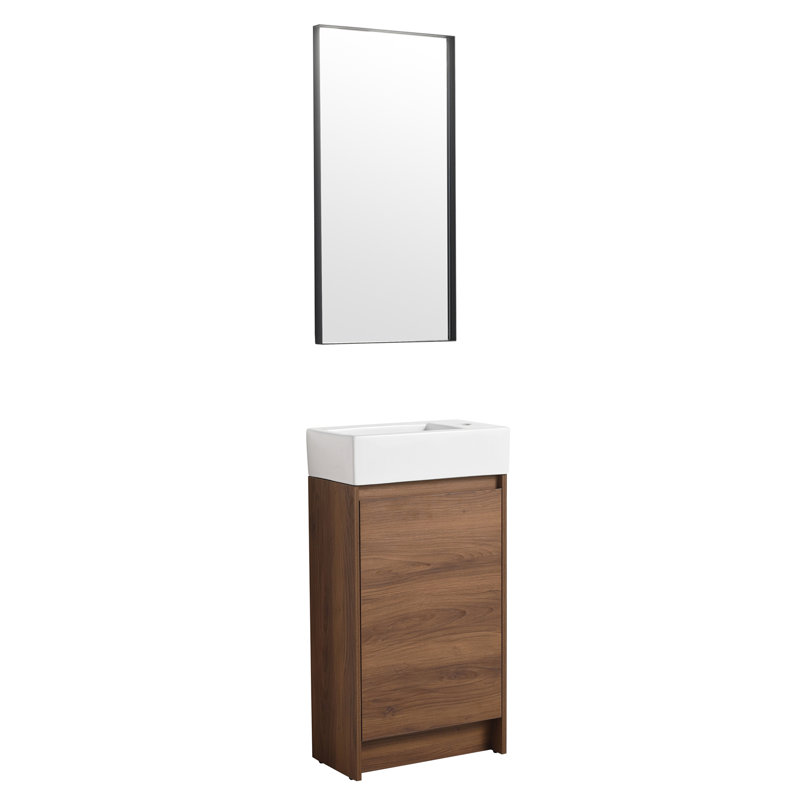 Meuble-lavabo autoportant de 18 pouces avec lavabo simple, portes à fermeture douce, convient aux petites salles de bain