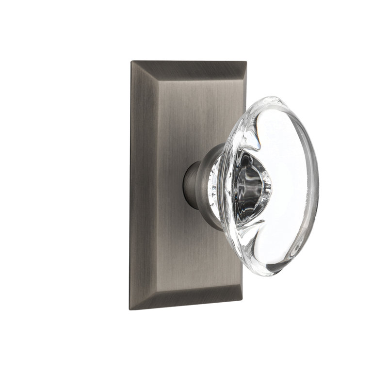 Studio Plate with Oval Clear Crystal Door Knob, Antique Pewter, 2-3/4”
