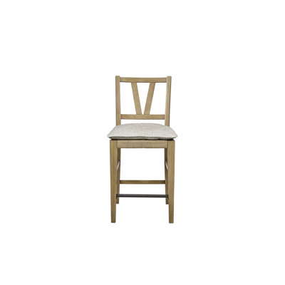 Ensemble de 2 chaises de comptoir à dossier à lattes, plaquées finition noix de cajou, siège et coussin tressés en jonc, siège et coussin amovibles. Chaise en bois massif beige avec siège et coussin amovibles.