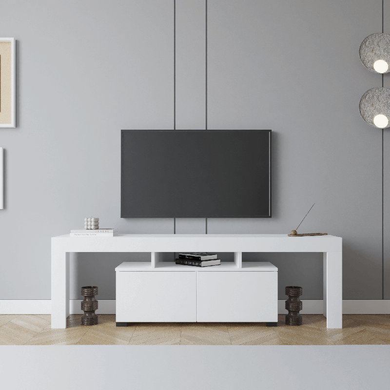 Bronny 2-Door Shelved TV Unit – Elegant & Functional Entertainment Center, Wood White