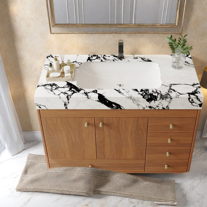 Meuble-lavabo moderne (avec meuble-lavabo et lavabo) avec rangement, Doré