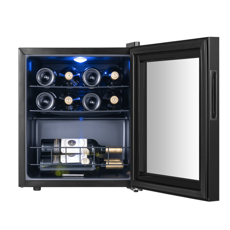 12 Bottles Wine Cooler Refrigerator, 38-65℉ Freestanding Mini Wine Fridge with Glass Door, Freestanding Wine Cooler for Home, Kitchen, Office, Dorm-Black