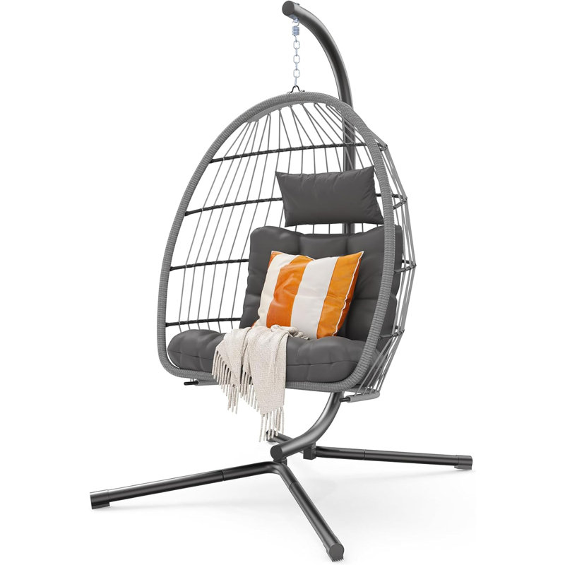 Fauteuil de patio en rotin avec support, hamac avec structure en acier allié d'aluminium épaissie et coussin résistant aux rayons UV