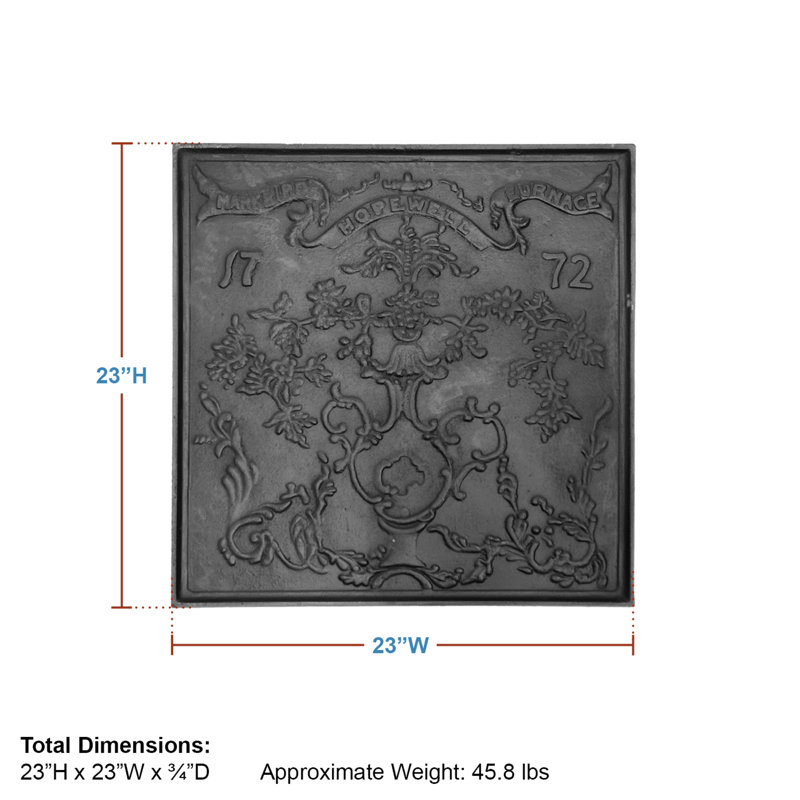Hopewell Black Cast Iron Fireplace Fireback with Intricate Design