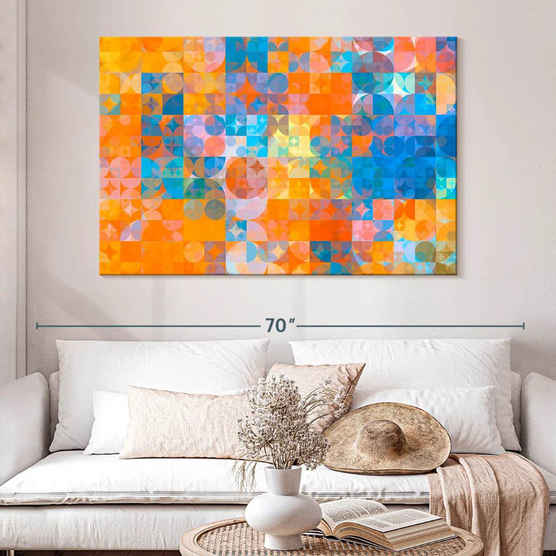 Avery Abstract Orange Blue Circles, 34" H x 51" W