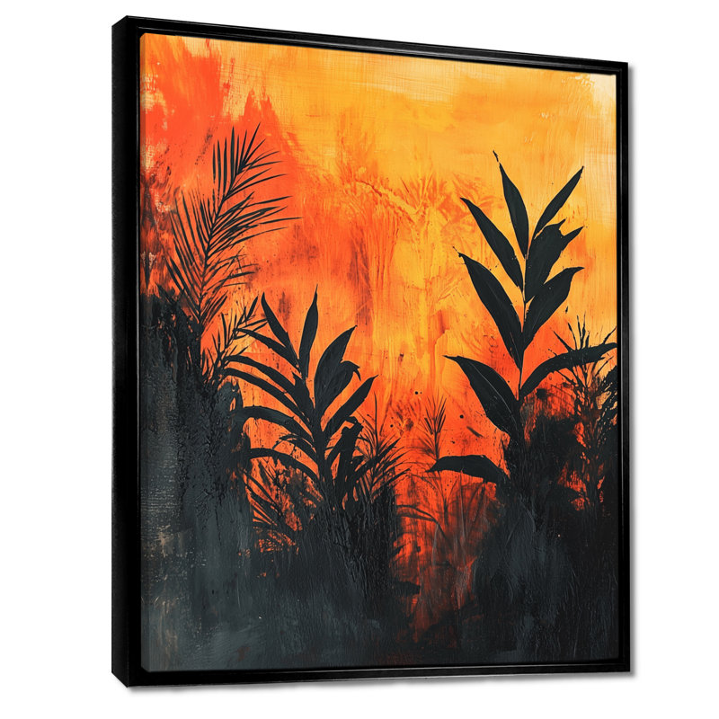 The Fiery Expressionism Tropical Forest I - Plants, art mural, H 20 po x l 12 po, Reproduction avec cadre flottant, Noir