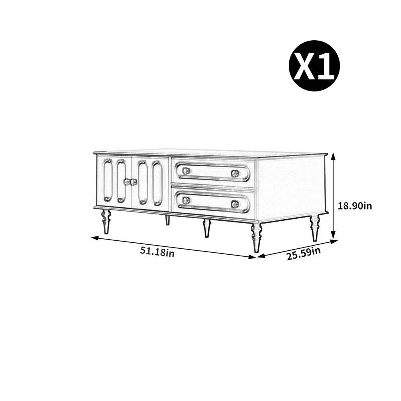 Table basse de salon légère de luxe,  H 18,9 po x L 51,18 po x l 25,59 po