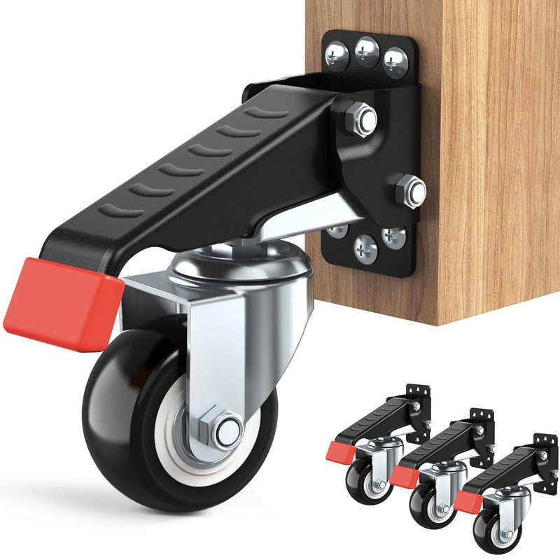 4 PCS Red Workbench Casters Kit, Heavy Duty Casters with Brake with Lifting and Lowering Function,Quick Release Stepdown Caster for Workbenches, Tables, Load 660LBS