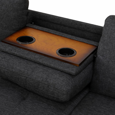 L shape Sectional Sofa Chair with cup holder - Black-left