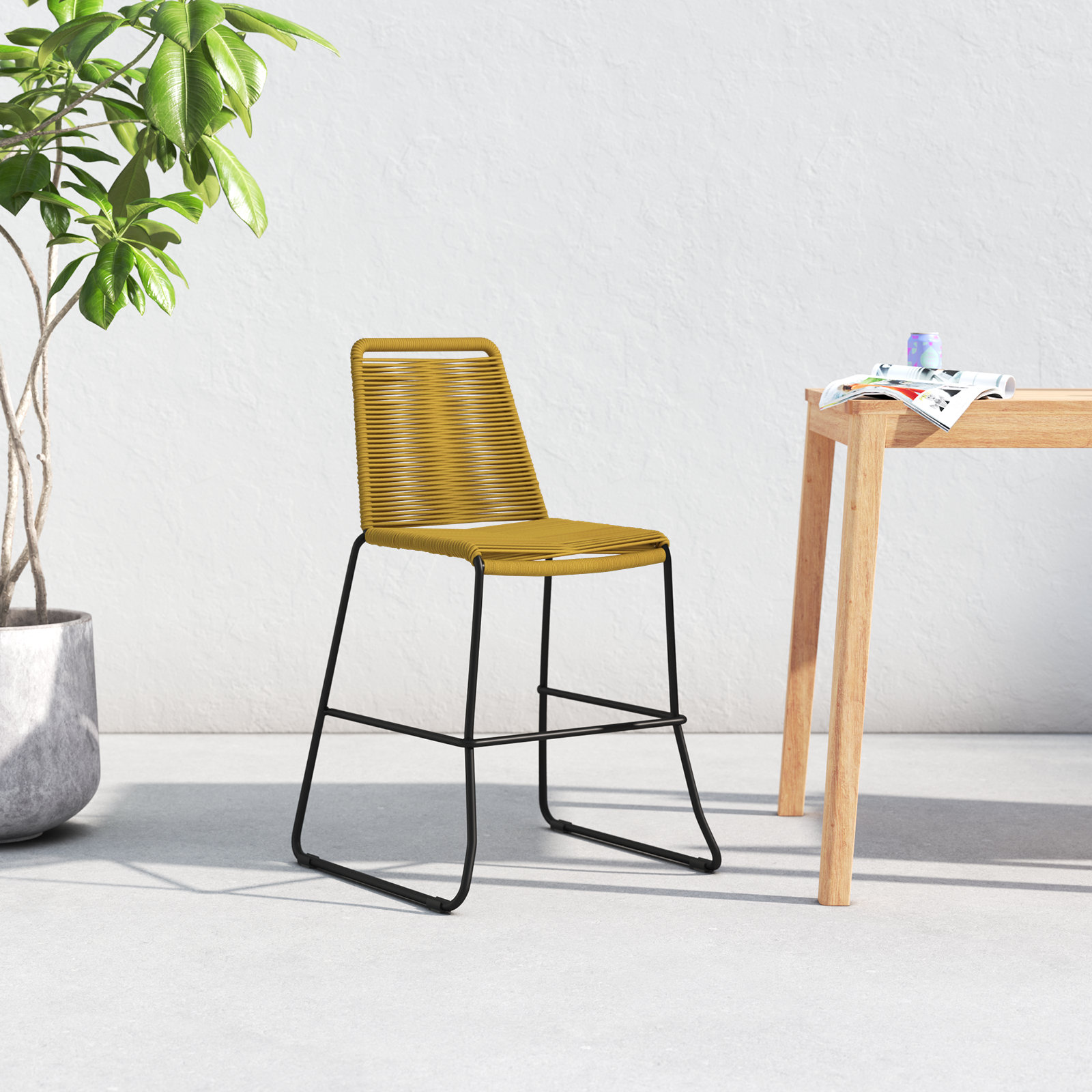 Huron Outdoor Bar Stool, Curry Yellow Performance, Counter Stool (26" Seat Height)