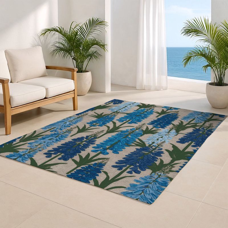 Botanical Blue Indoor and Outdoor Area Rug, Rectangle 2' x 3'