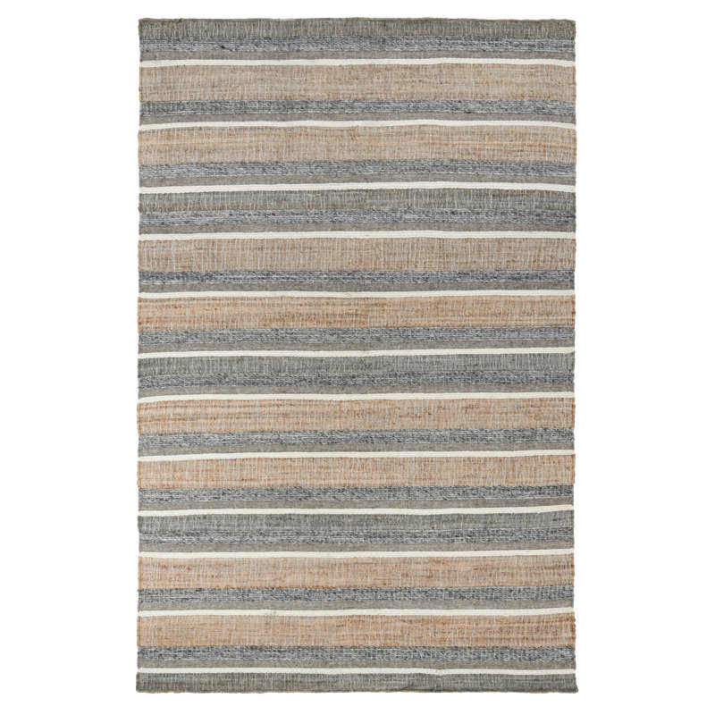 Luna Area Rug, Handwoven Wool Stripes, Natural And Gray Jute Cotton, Rectangle 5' x 8'