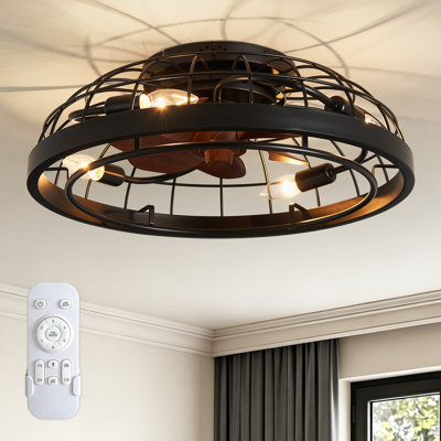 Ventilateur de plafond encastré à cage de 19,7 po avec 4 lumières avec lumière, Fandelier à profil bas avec télécommande à 6 vitesses, moteur à courant continu réversible, minuterie