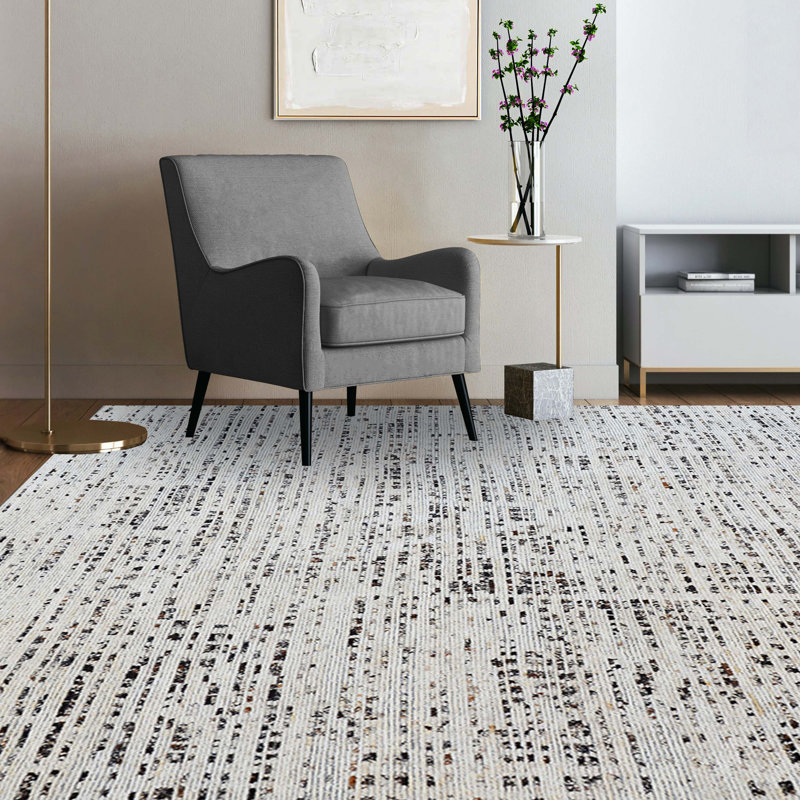 Wool Abstract Area Rug in Ivory, Rectangle 8' x 10'