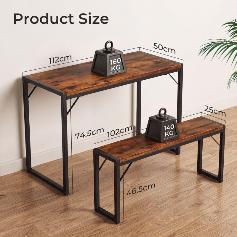 MAXLEAD Space-Saving Dining Table Set with 2 Benches, Dark wood