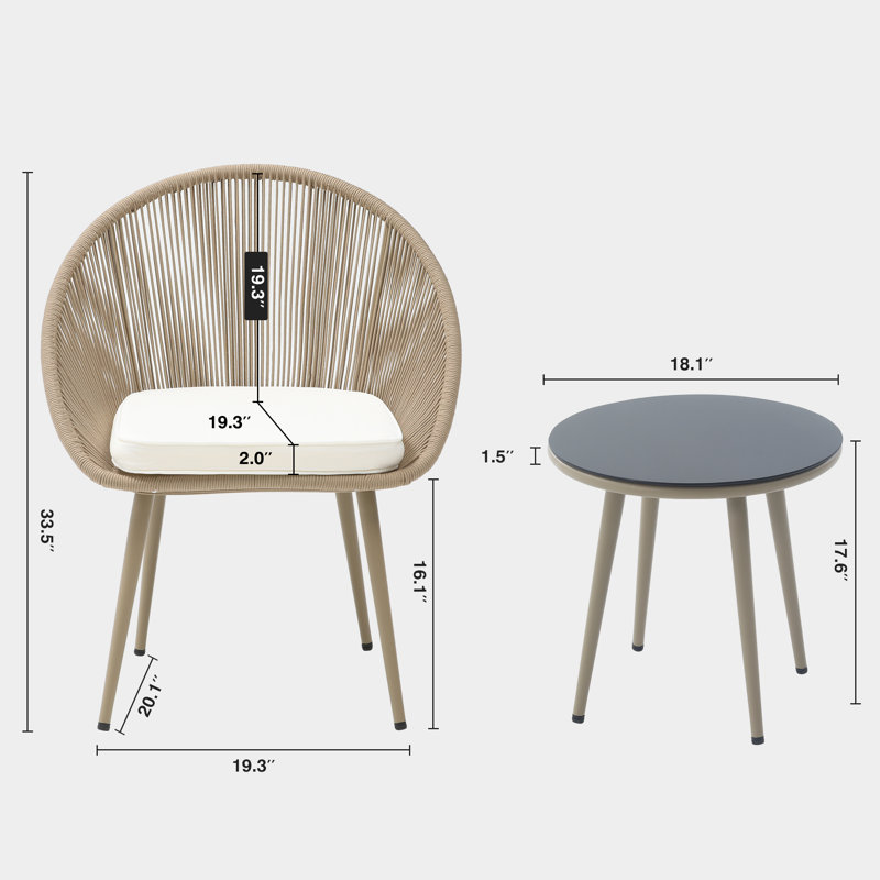 Ensemble de salle à manger 29,5 po avec coussins Round, Brun / blanc