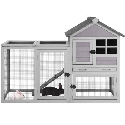 Rabbit Hutch Chicken Coop Expandable Indoor Bunny Cage Outdoor Guinea Pig Cage With Run 51.6" L