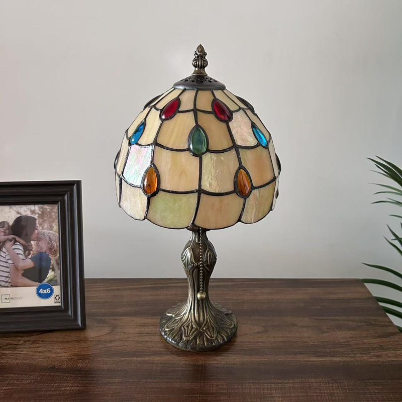 Tating Tiffany Mini Table Lamp Gold Stained Glass Crystal Beans LED Bulb Included 8"W*8"D*15"H