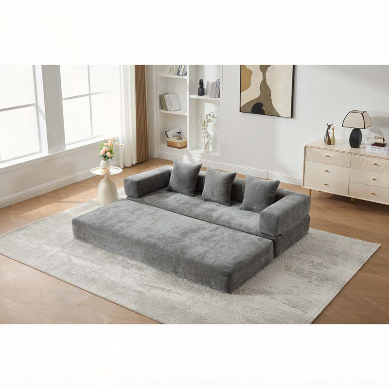 Canapé-lit pliant avec coussins Chenille, Gris