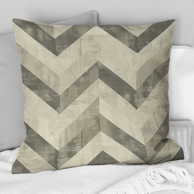 Coussin décoratif moderne beige à chevrons III - Modern, H 16 po x l 16 po