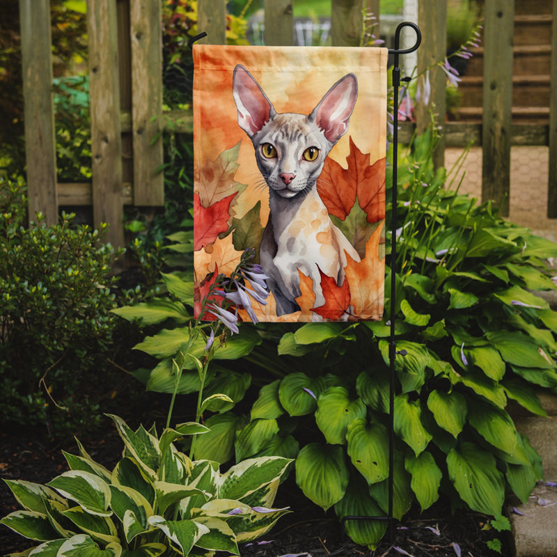 Chat en feuilles d'automne drapeau de jardin, Cornish Rex