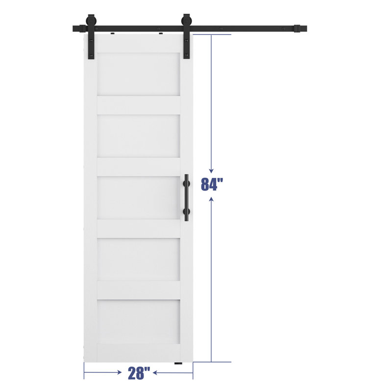 Porte de grange en bois manufacturé à 5 panneaux avec trousse de quincaillerie, 28 po x 84 po