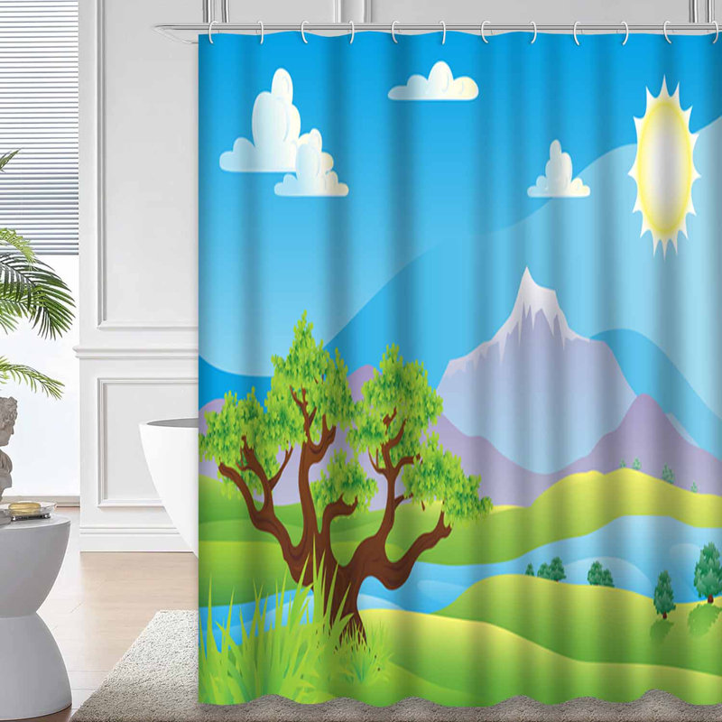 Rideau de douche Scenic Summer Mountain Forest River avec 12 crochets, L 72 po x l 84 po