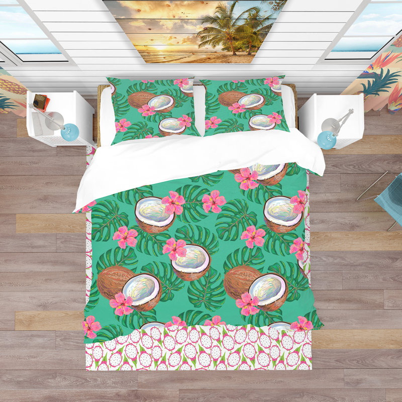 Ensemble de housse de couette tropical, Housse de couette très grand + 2 taies décoratives