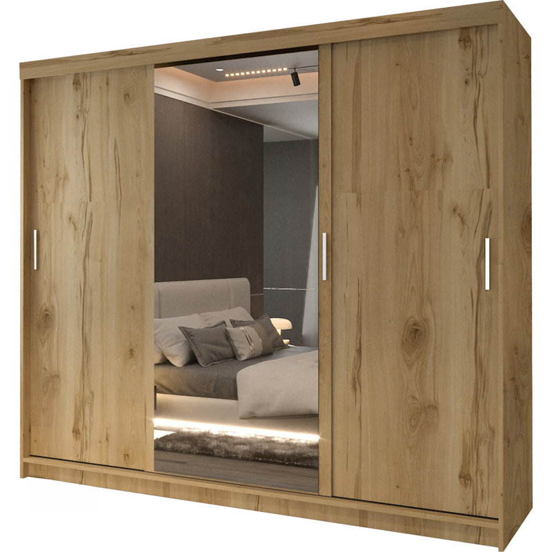 Chuipek 3 Door Manufactured Wood Wardrobe, Oak