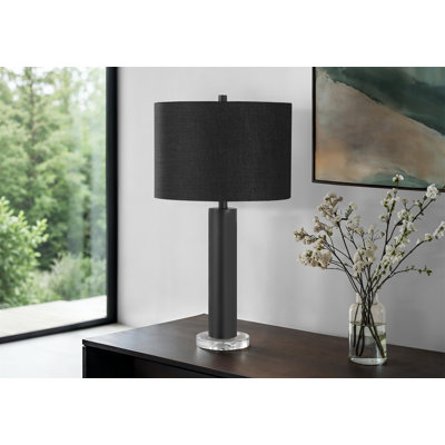 Lighting, H 28 po, lampe de table, métal noir, abat-jour noir, contemporain