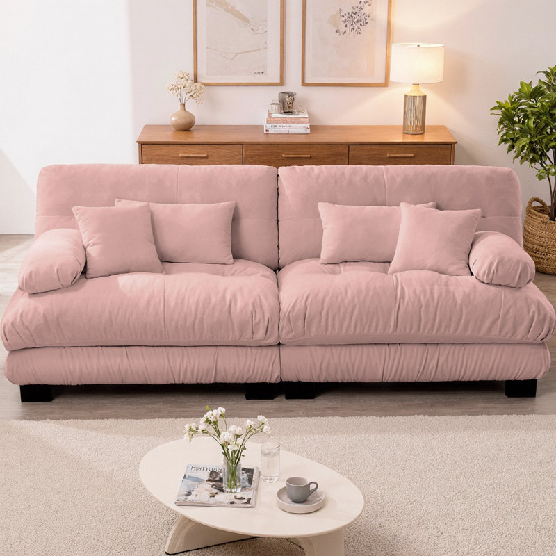 Causeuse rembourrée en chenille avec accoudoirs arrondis Nimbus Cloud Couch, Rose, H 35,4 po x l 94,4 po x P 36 po, 2