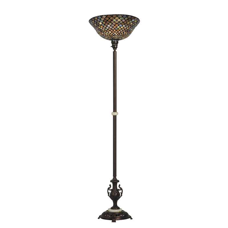 Emerald Sapphire Garnet 70'' Mahogany Bronze Stained Glass Torchiere