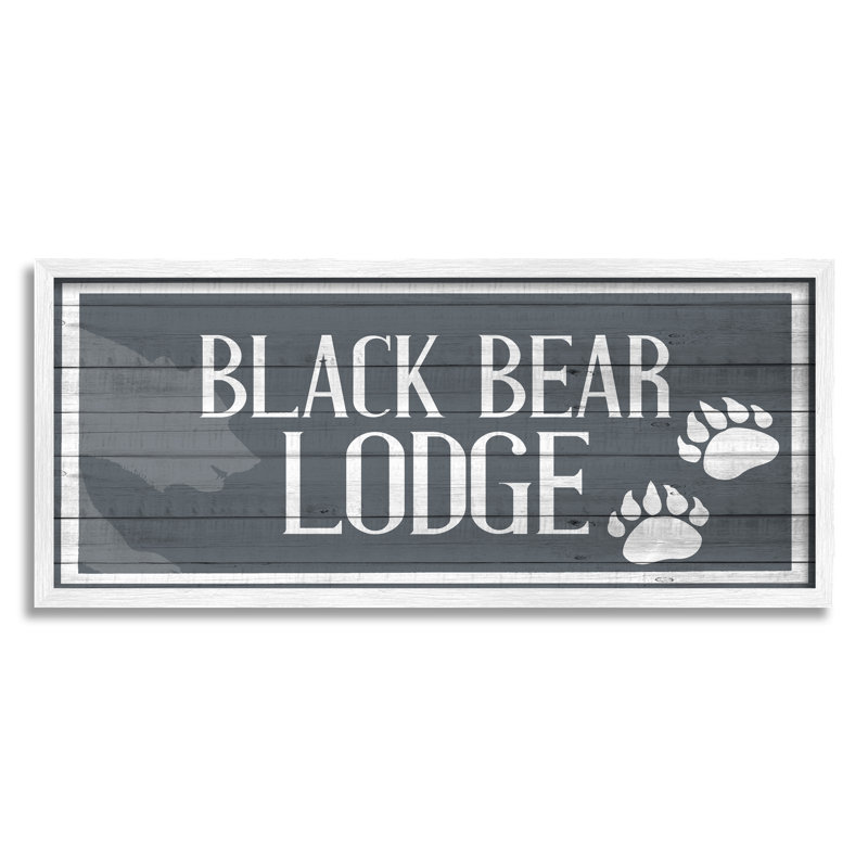 "Black Bear Lodge", empreintes d'animaux rustiques, art mural par Kim Allen, H 10 po x l 24 po, Cadre blanc