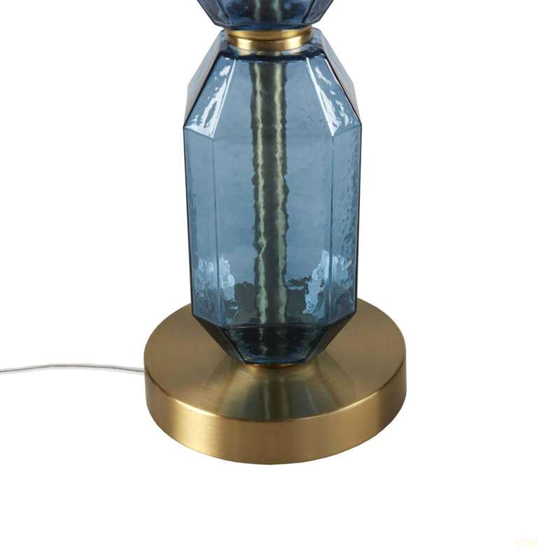 Lampe de table en verre à facettes, Bleu / doré