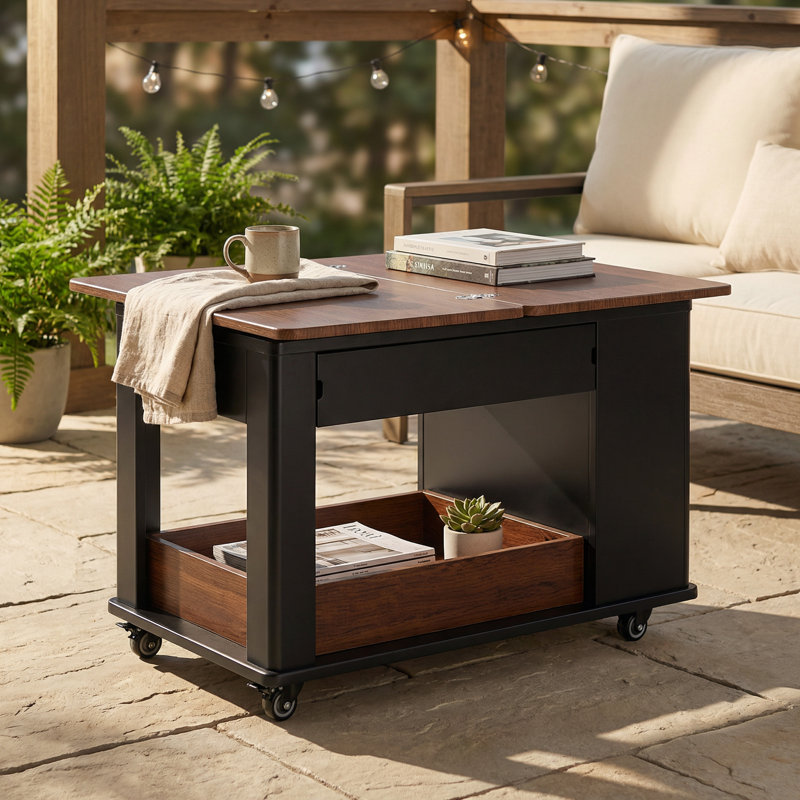 Versatile Modern Multi-Function Coffee and Side Table with Foldable Top, Smooth Casters, and Multi-Tier Storage in Black and Walnut Finish