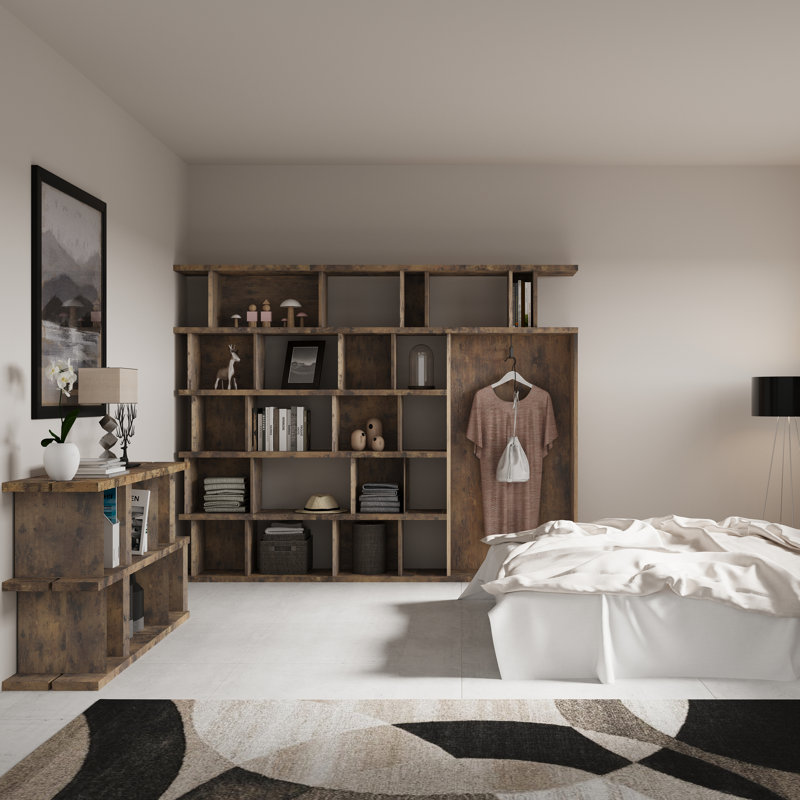 Rustic Bookshelf With Open Wardrobe Section