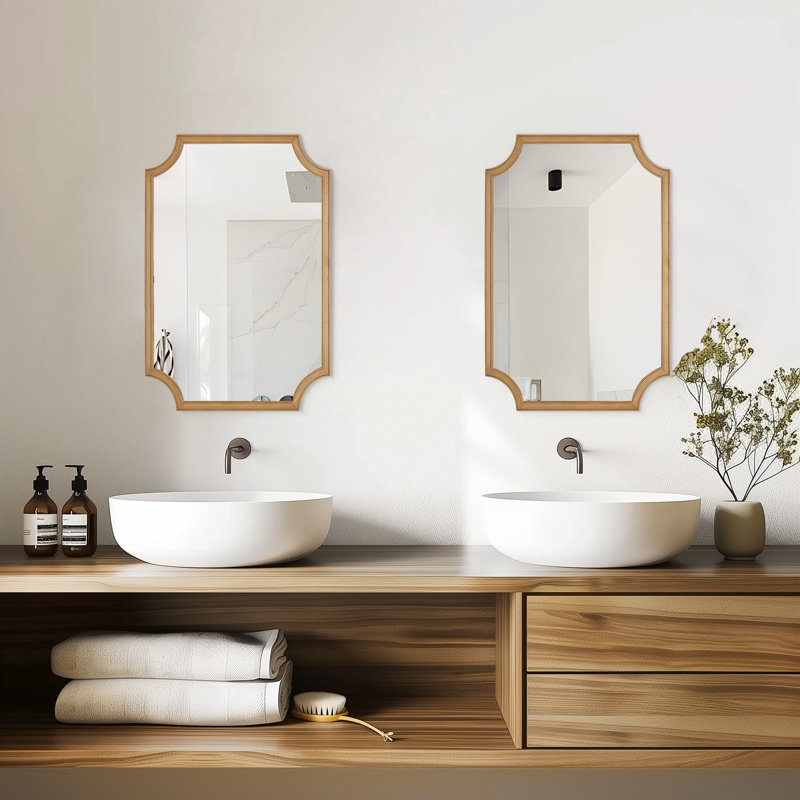 Laritha Bathroom/Vanity Mirror with Wood Frame, 30" x 20", Natural Wood