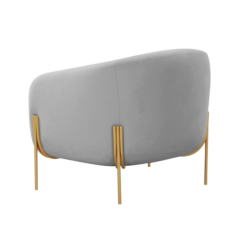 Gray Velvet Barrel Chair with Gold Legs